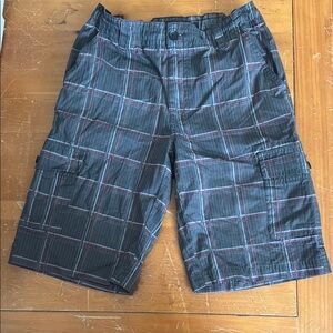 Tony Hawk Plaid Dark Grey and Red Cargo Shorts